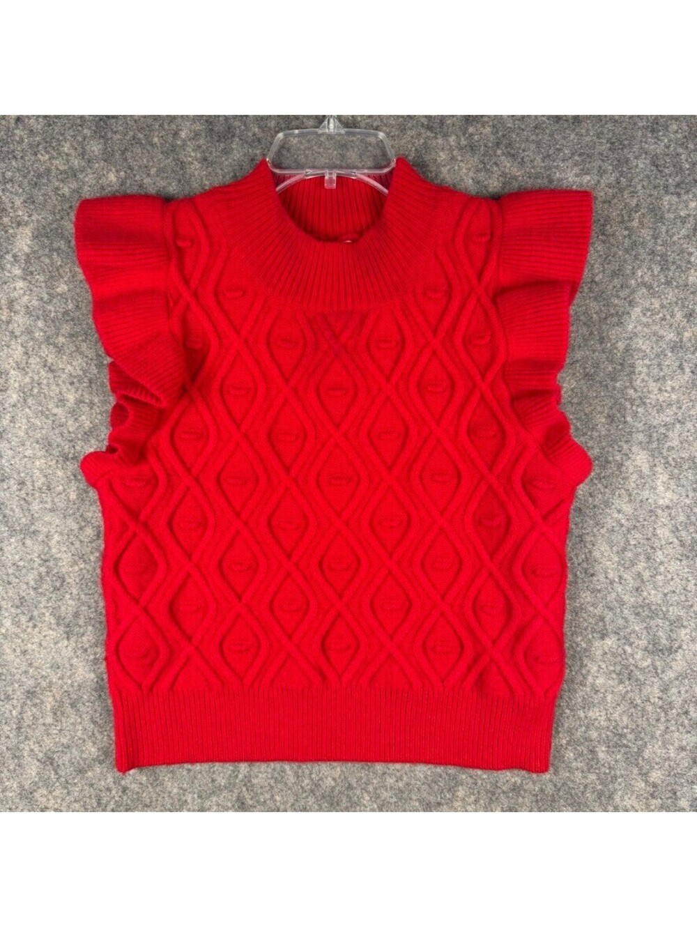 Le Lis Mock Neck Cable-Knit Red Sweater Vest Ruffle Trim Size M Holiday 448